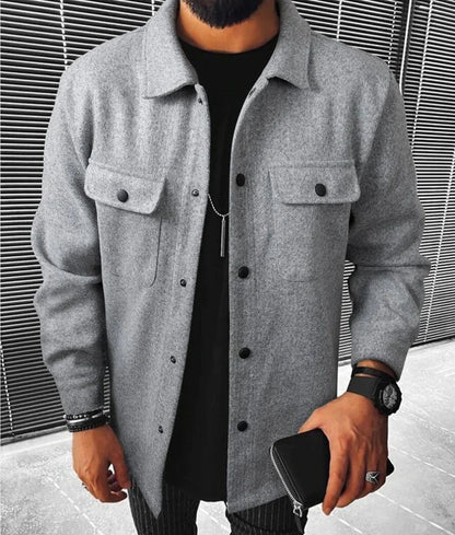 Hemdjacke – Herren-Langarm-Overshirt mit Knopfleiste-Grau-XS-Chaps Herrenmode