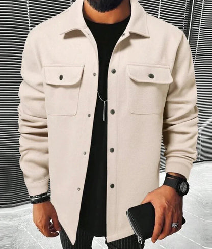 Hemdjacke – Herren-Langarm-Overshirt mit Knopfleiste-Hellbeige-XS-Chaps Herrenmode