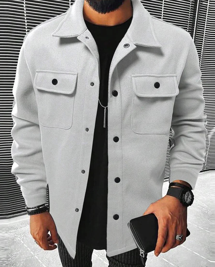 Hemdjacke – Herren-Langarm-Overshirt mit Knopfleiste-Hellgrau-XS-Chaps Herrenmode