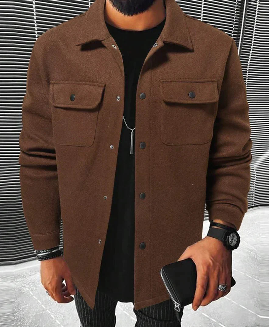 Hemdjacke – Herren-Langarm-Overshirt mit Knopfleiste-Kastanienbraun-XS-Chaps Herrenmode