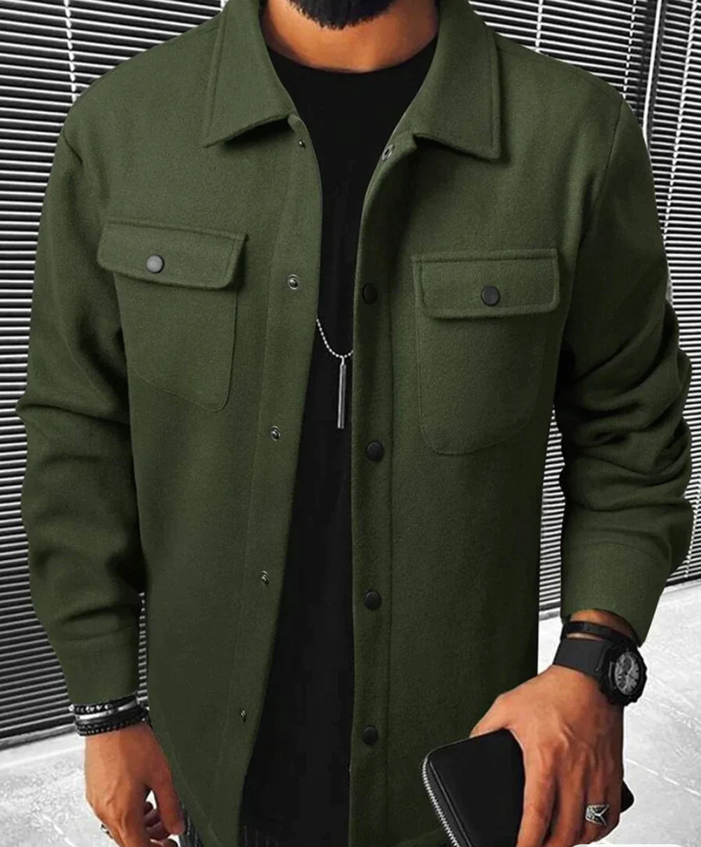 Hemdjacke – Herren-Langarm-Overshirt mit Knopfleiste-Olivgrün-XS-Chaps Herrenmode