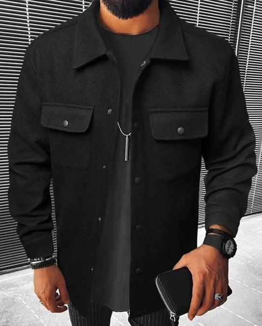 Hemdjacke – Herren-Langarm-Overshirt mit Knopfleiste-Schwarz-XS-Chaps Herrenmode