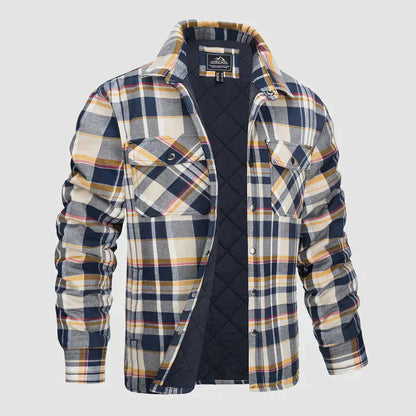 Hemdjacke – karierte, gesteppte Herren-Steppjacke mit Knöpfen-Gelb-S-Chaps Herrenmode