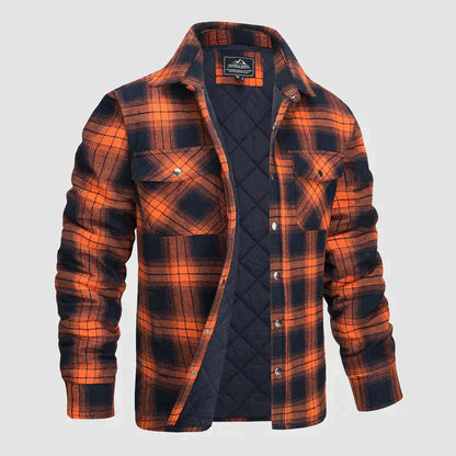 Hemdjacke – karierte, gesteppte Herren-Steppjacke mit Knöpfen-Orange-S-Chaps Herrenmode