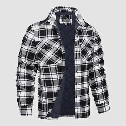 Hemdjacke – karierte, gesteppte Herren-Steppjacke mit Knöpfen-Weiß-S-Chaps Herrenmode