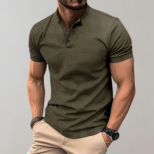 Henley Shirt - Herren Kurzarm-Poloshirt mit Knopfverschluss-Dunkelgrün-S-Chaps Herrenmode