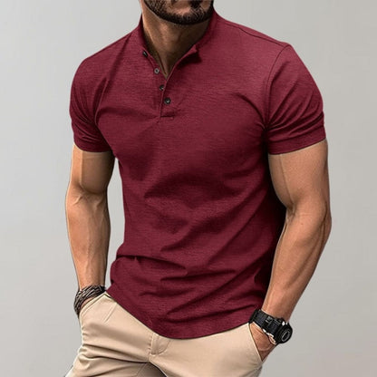 Henley Shirt - Herren Kurzarm-Poloshirt mit Knopfverschluss-Rot-S-Chaps Herrenmode