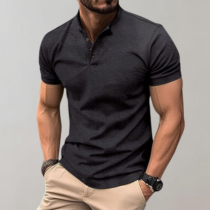 Henley Shirt - Herren Kurzarm-Poloshirt mit Knopfverschluss-Schwarz-S-Chaps Herrenmode