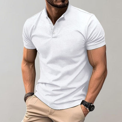 Henley Shirt - Herren Kurzarm-Poloshirt mit Knopfverschluss-Weiß-S-Chaps Herrenmode