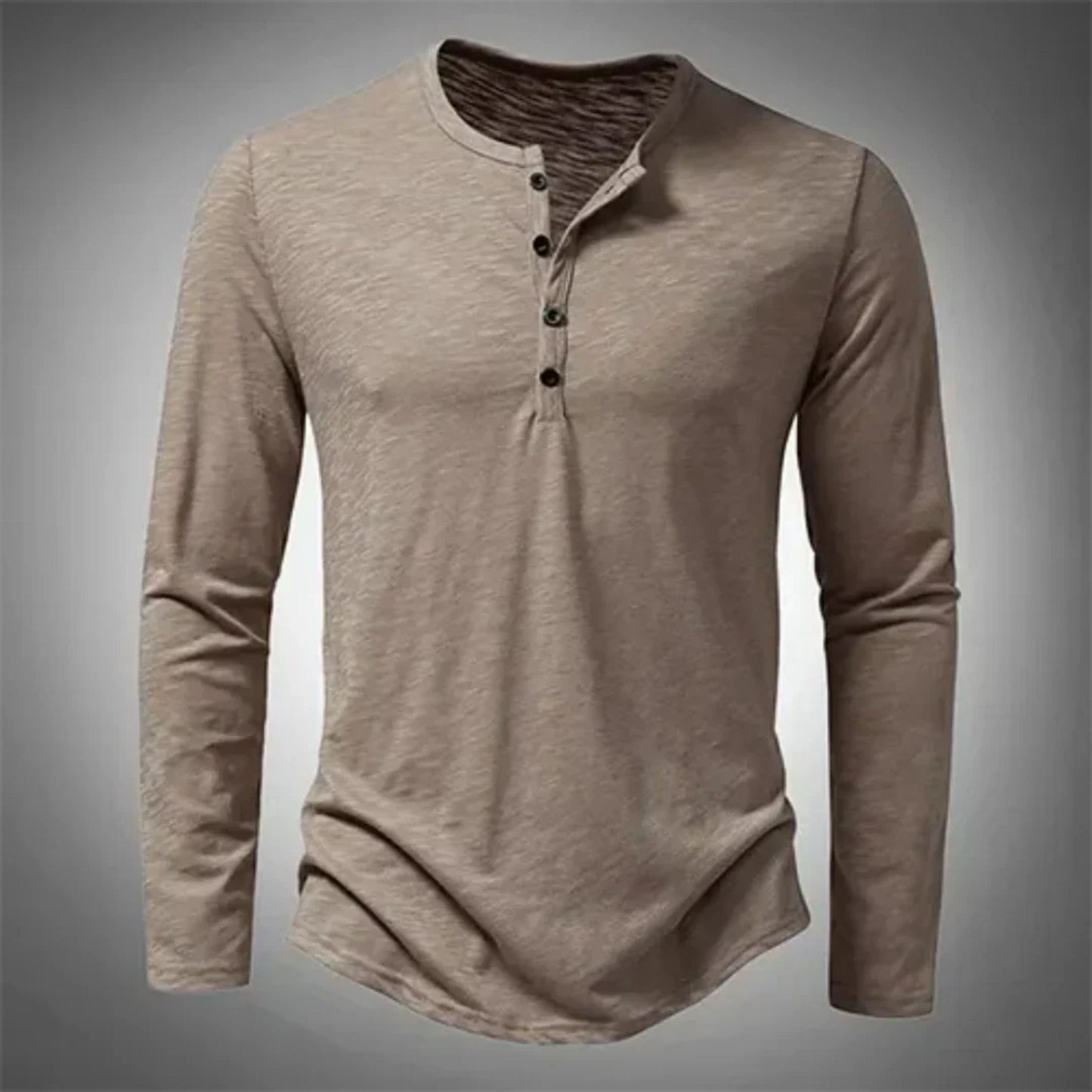 Henley-Shirt – Lässig – Halb geknöpft – Langarm-T-Shirt – Herrenbekleidung-Beige-S-Chaps Herrenmode