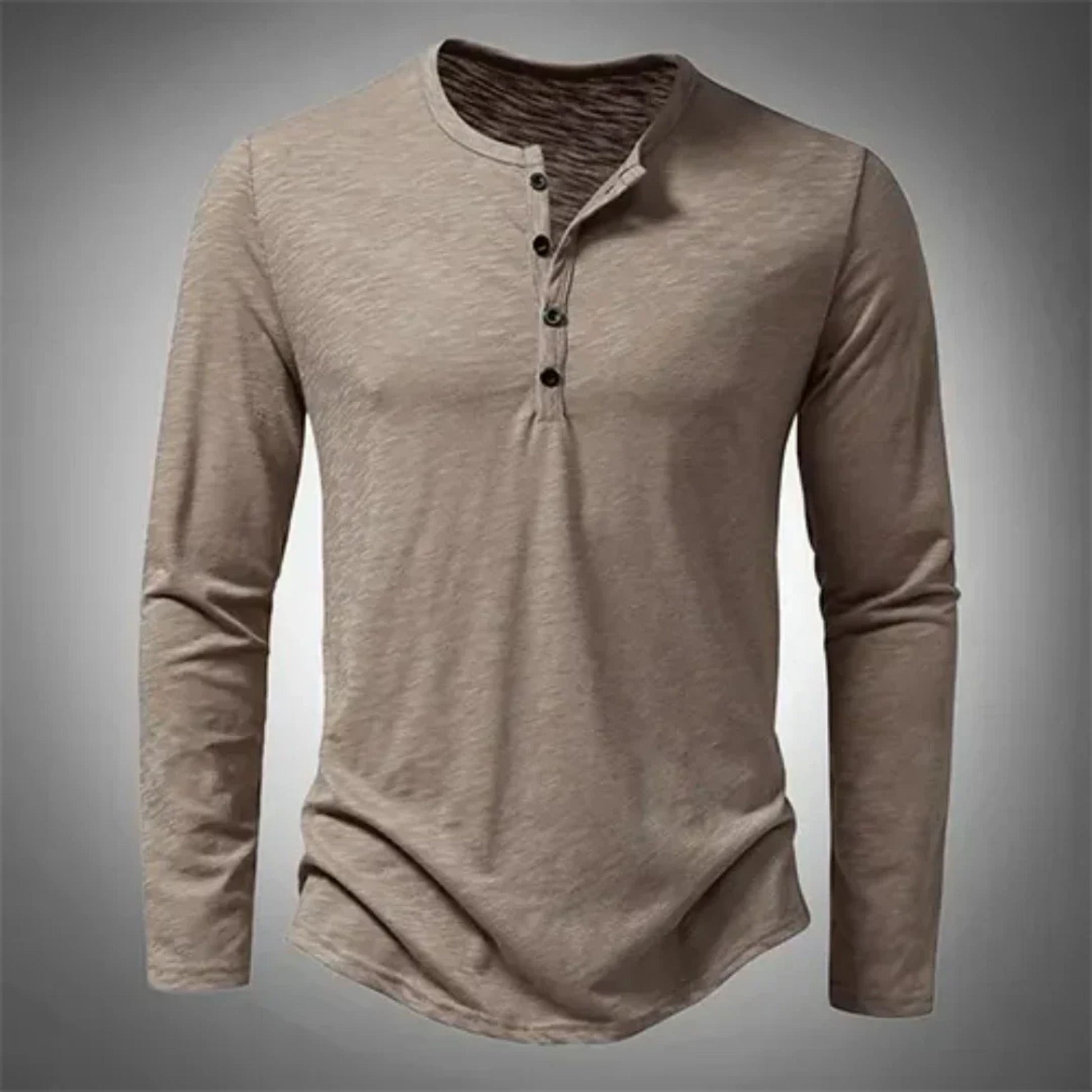 Henley-Shirt – Lässig – Halb geknöpft – Langarm-T-Shirt – Herrenbekleidung-Beige-S-Chaps Herrenmode