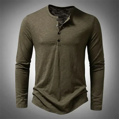 Henley-Shirt – Lässig – Halb geknöpft – Langarm-T-Shirt – Herrenbekleidung-Grün-S-Chaps Herrenmode