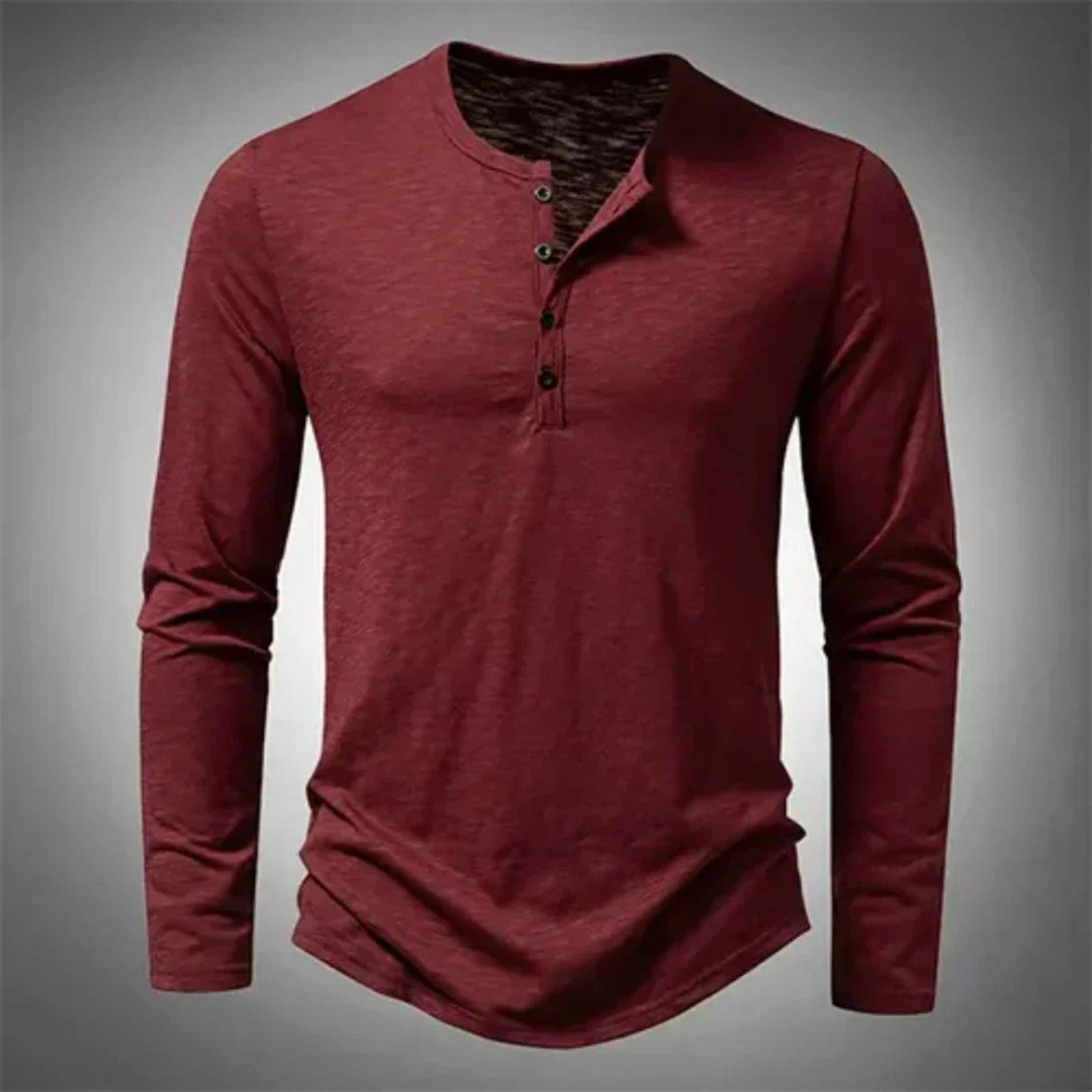 Henley-Shirt – Lässig – Halb geknöpft – Langarm-T-Shirt – Herrenbekleidung-Rot-S-Chaps Herrenmode