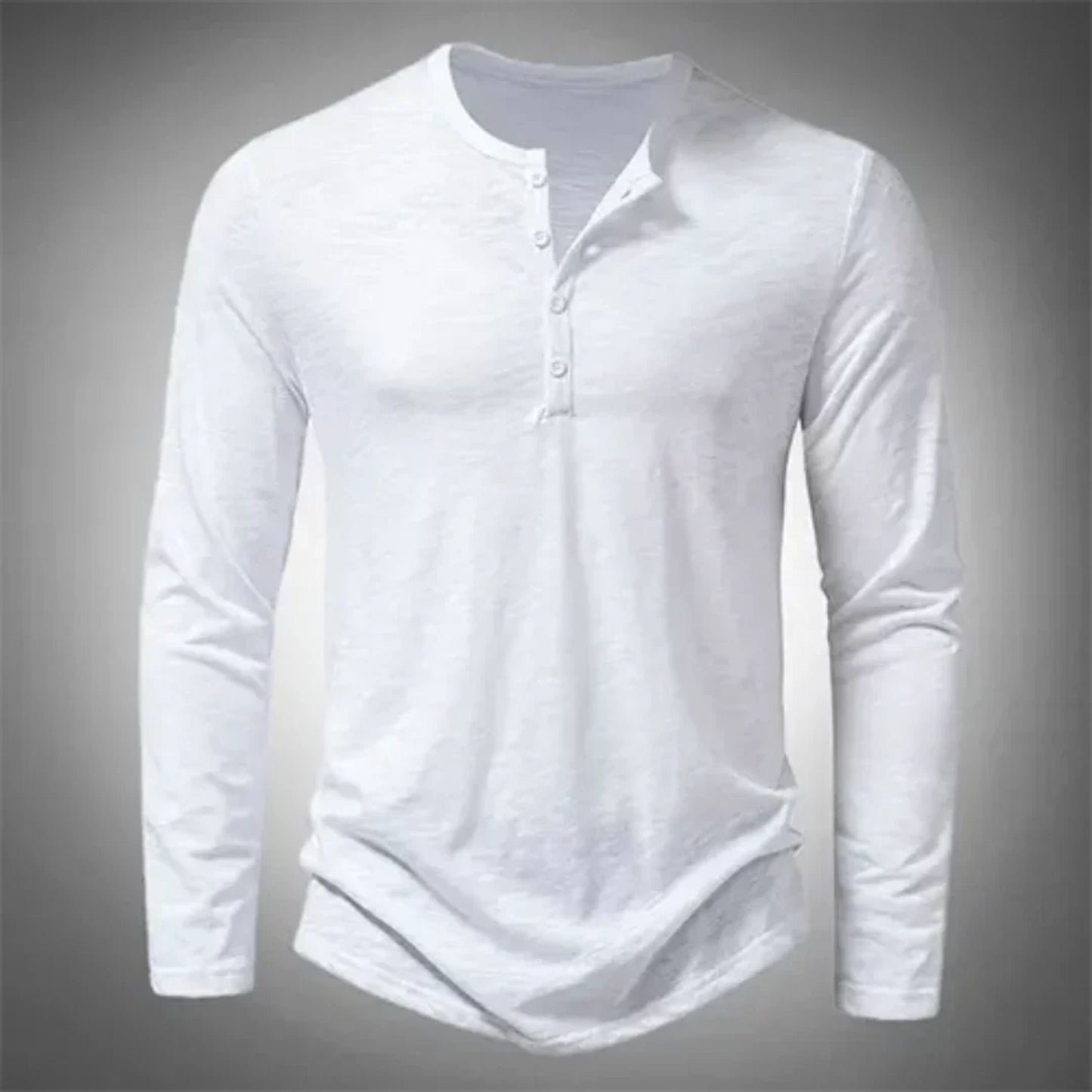 Henley-Shirt – Lässig – Halb geknöpft – Langarm-T-Shirt – Herrenbekleidung-Weiß-S-Chaps Herrenmode