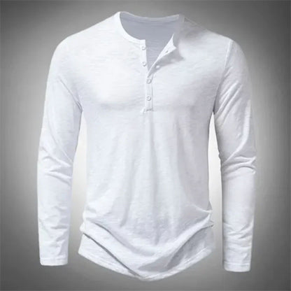 Henley-Shirt – Lässig – Halb geknöpft – Langarm-T-Shirt – Herrenbekleidung-Weiß-S-Chaps Herrenmode
