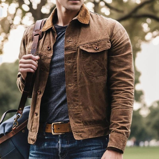 Herbstjacke - Herren Button-Up Vintage Jacke mit Brusttaschen-Braun-S-Chaps Herrenmode