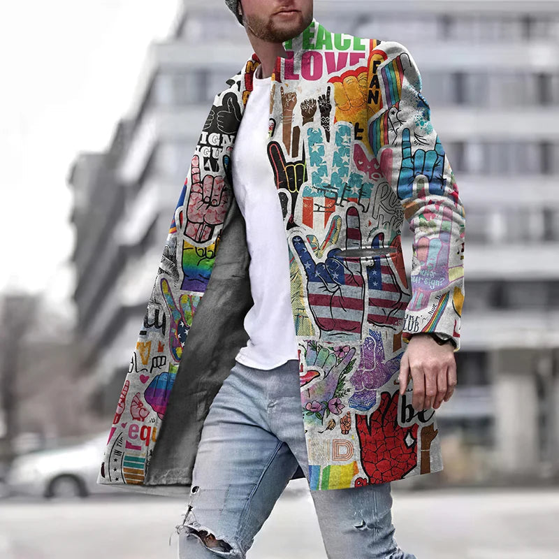 Herbstjacke - Mittellang - Offene Front - Bunte Jacke - Herrenmantel-Grau-S-Chaps Herrenmode