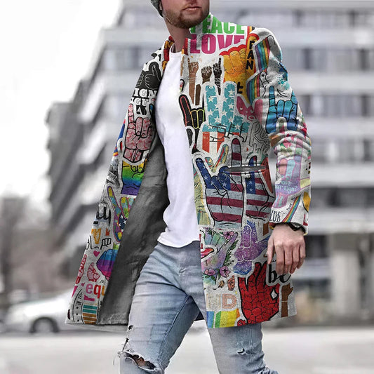 Herbstjacke - Mittellang - Offene Front - Bunte Jacke - Herrenmantel-Grau-S-Chaps Herrenmode