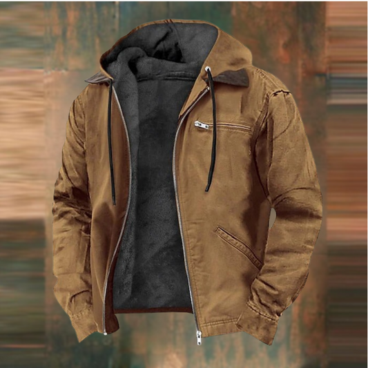 Herbstjacke – mit Kapuze – mit Reißverschluss – mit Fleece gefüttert – Herrenjacke-Braun-S-Chaps Herrenmode