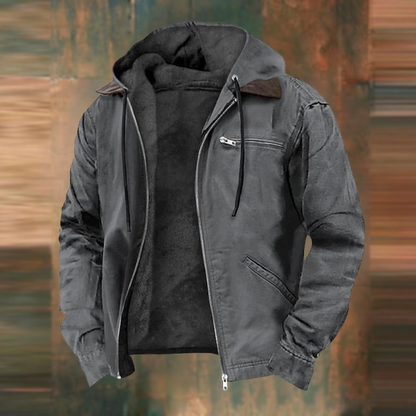 Herbstjacke – mit Kapuze – mit Reißverschluss – mit Fleece gefüttert – Herrenjacke-Grau-S-Chaps Herrenmode
