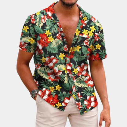 Herren-Blumenhemd | Button-Up | Collared | Kurzarmhemd | Sommerhemd-Blumen-XS-Chaps Herrenmode