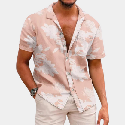 Herren-Blumenhemd | Button-Up | Collared | Kurzarmhemd | Sommerhemd-Rosa-XS-Chaps Herrenmode
