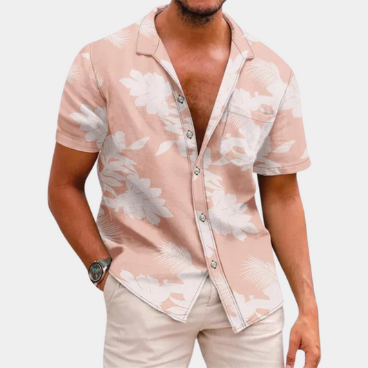 Herren-Blumenhemd | Button-Up | Collared | Kurzarmhemd | Sommerhemd-Rosa-XS-Chaps Herrenmode