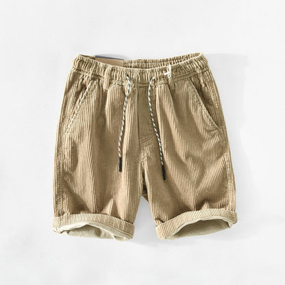 Herren-Cordshorts | Elastischer Bund | Locker sitzend | Sommershorts | Herren-Shorts-Beige-S-Chaps Herrenmode