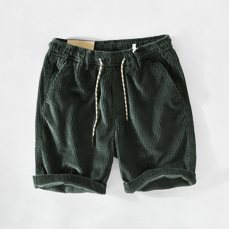 Herren-Cordshorts | Elastischer Bund | Locker sitzend | Sommershorts | Herren-Shorts-Grün-S-Chaps Herrenmode