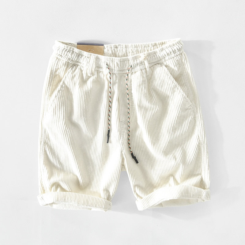 Herren-Cordshorts | Elastischer Bund | Locker sitzend | Sommershorts | Herren-Shorts-Weiß-S-Chaps Herrenmode