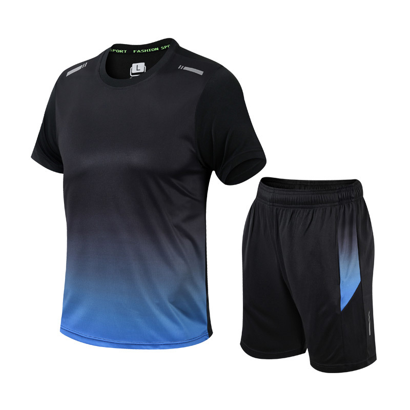 Herren Gymnastik Set - Zweiteilig - Schnell trocknend - Shorts und T-Shirt Set - Trainingskleidung für Männer-Blau-XS-Chaps Herrenmode