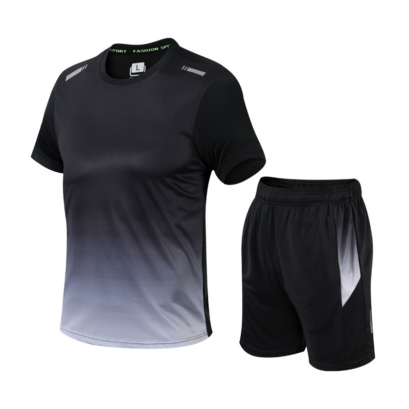 Herren Gymnastik Set - Zweiteilig - Schnell trocknend - Shorts und T-Shirt Set - Trainingskleidung für Männer-Grau-XS-Chaps Herrenmode