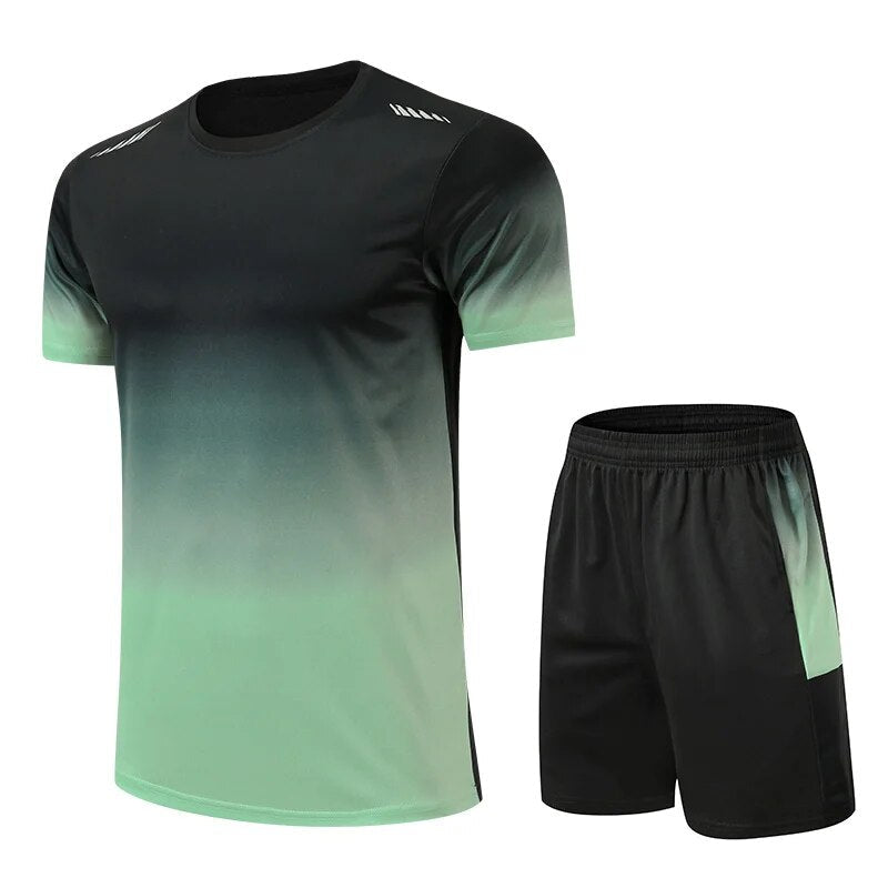 Herren Gymnastik Set - Zweiteilig - Schnell trocknend - Shorts und T-Shirt Set - Trainingskleidung für Männer-Grün-XS-Chaps Herrenmode