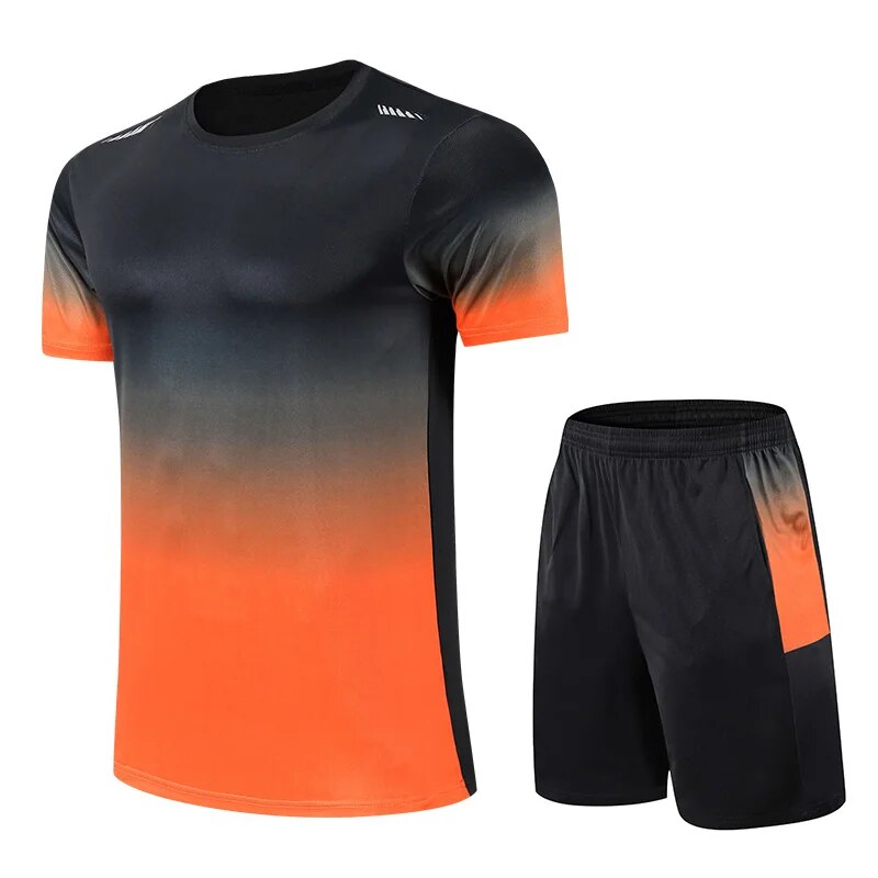 Herren Gymnastik Set - Zweiteilig - Schnell trocknend - Shorts und T-Shirt Set - Trainingskleidung für Männer-Orange-XS-Chaps Herrenmode