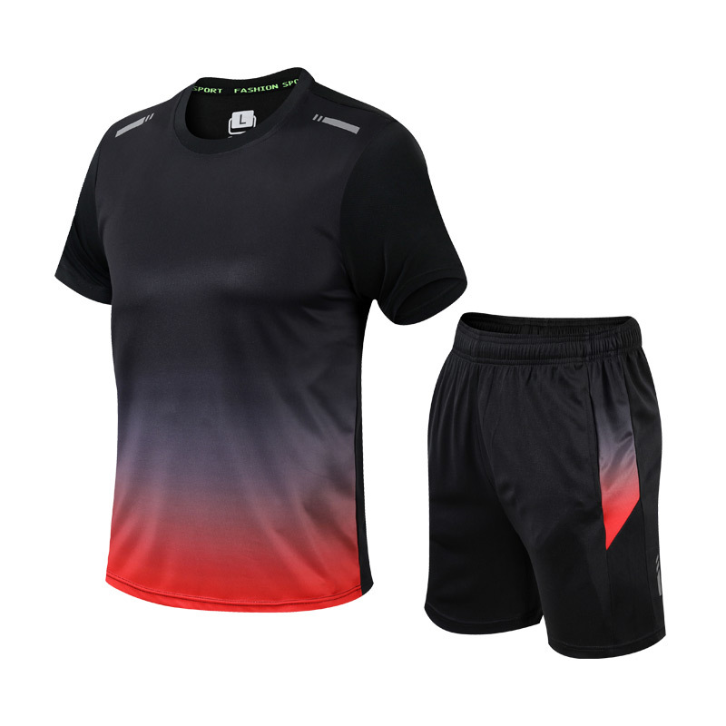 Herren Gymnastik Set - Zweiteilig - Schnell trocknend - Shorts und T-Shirt Set - Trainingskleidung für Männer-Rot-XS-Chaps Herrenmode