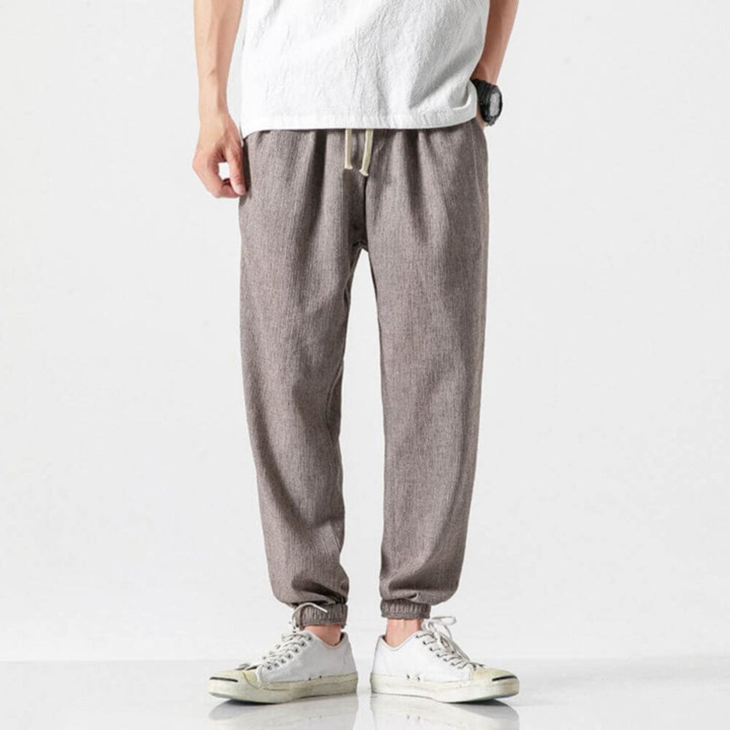 Herren Jogger - Freizeit - Leichtgewicht - Kordelzughosen - Herrenhosen-Grau-S-Chaps Herrenmode