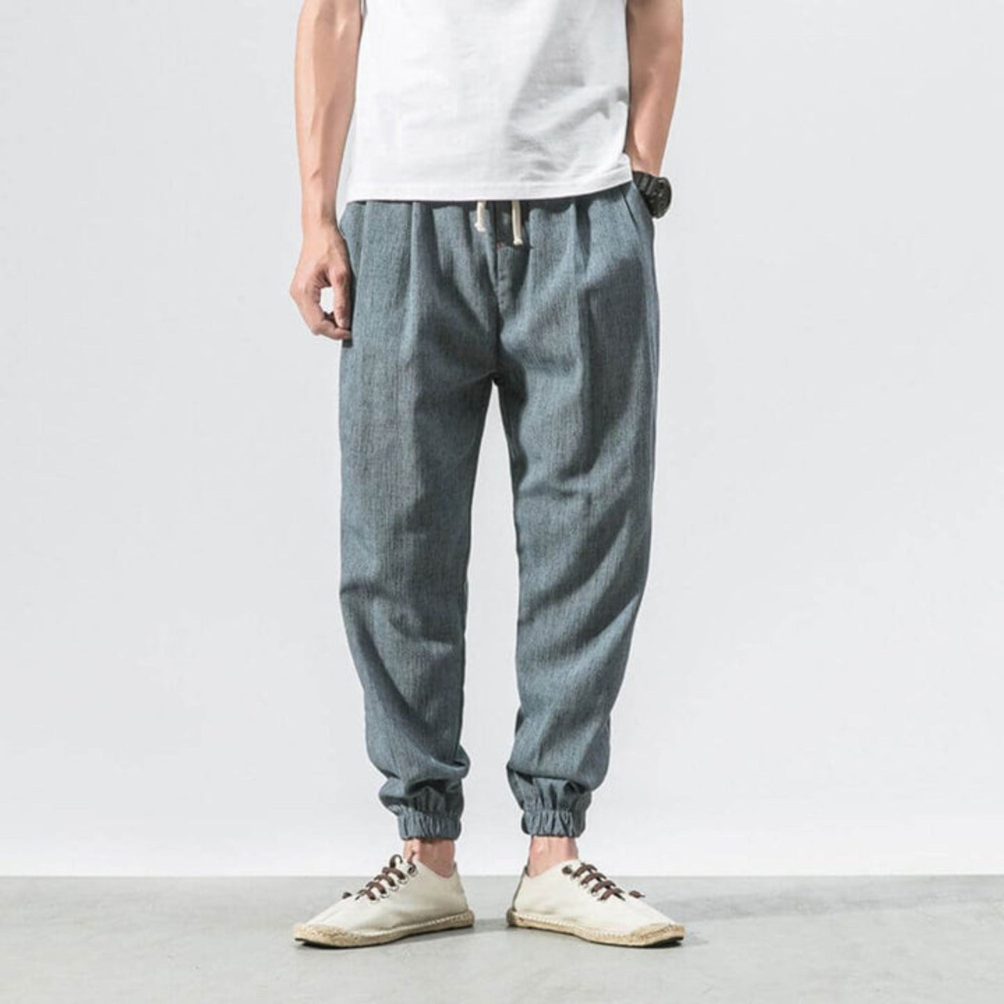 Herren Jogger - Freizeit - Leichtgewicht - Kordelzughosen - Herrenhosen-Hellblau-S-Chaps Herrenmode