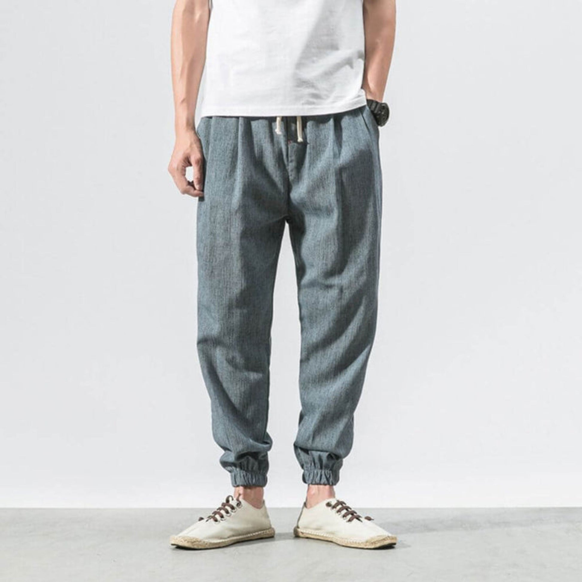 Herren Jogger - Freizeit - Leichtgewicht - Kordelzughosen - Herrenhosen-Hellblau-S-Chaps Herrenmode