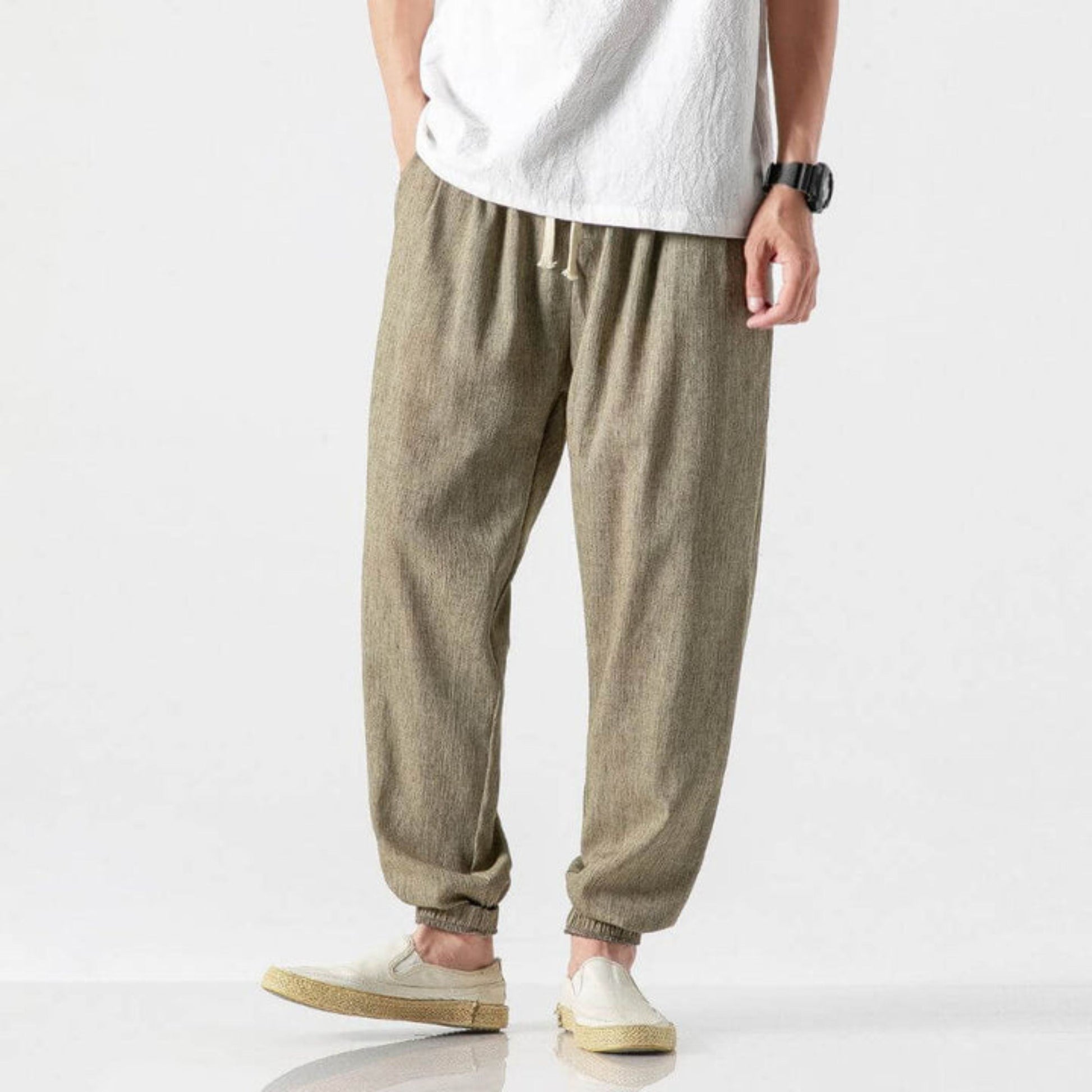 Herren Jogger - Freizeit - Leichtgewicht - Kordelzughosen - Herrenhosen-Khaki-S-Chaps Herrenmode