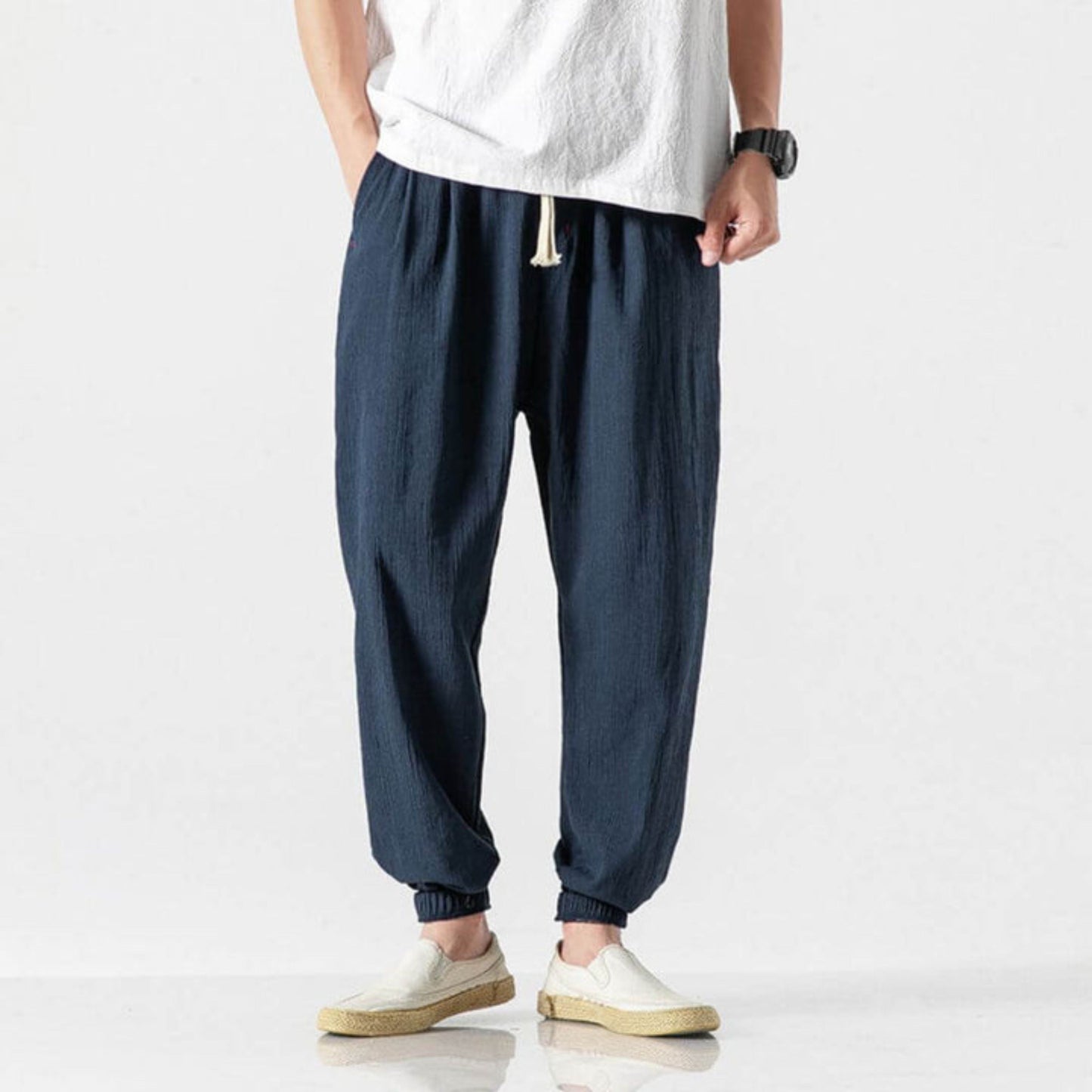 Herren Jogger - Freizeit - Leichtgewicht - Kordelzughosen - Herrenhosen-Marineblau-S-Chaps Herrenmode