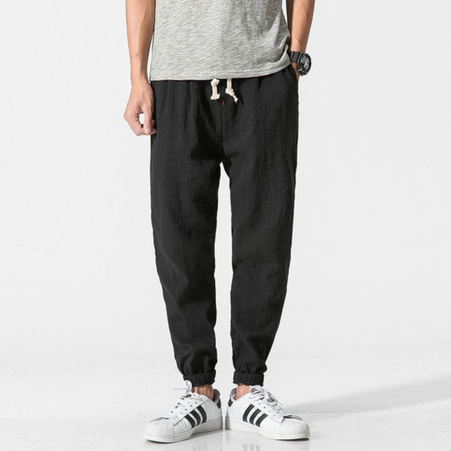 Herren Jogger - Freizeit - Leichtgewicht - Kordelzughosen - Herrenhosen-Schwarz-S-Chaps Herrenmode