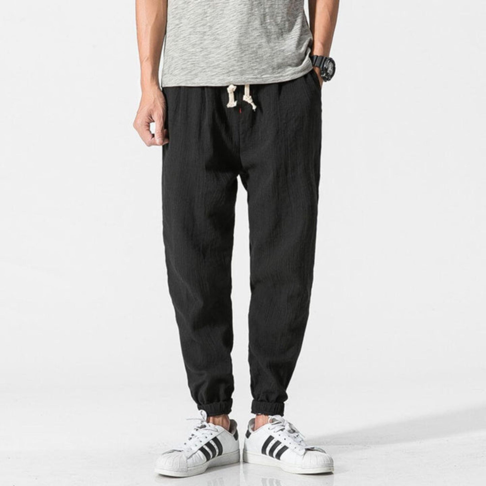 Herren Jogger - Freizeit - Leichtgewicht - Kordelzughosen - Herrenhosen-Schwarz-S-Chaps Herrenmode