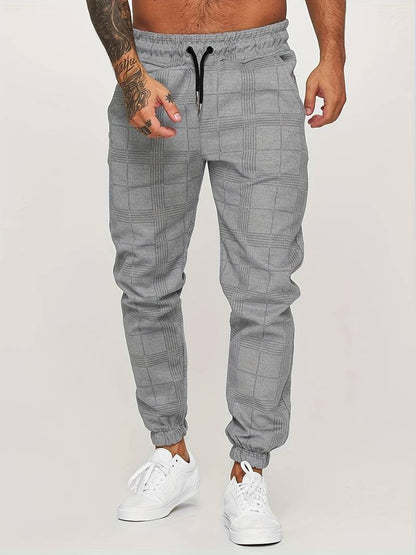 Herren-Jogginghosen | Karomuster | Elastischer Bund | Trainingshosen | Herrenhosen-Chaps Herrenmode