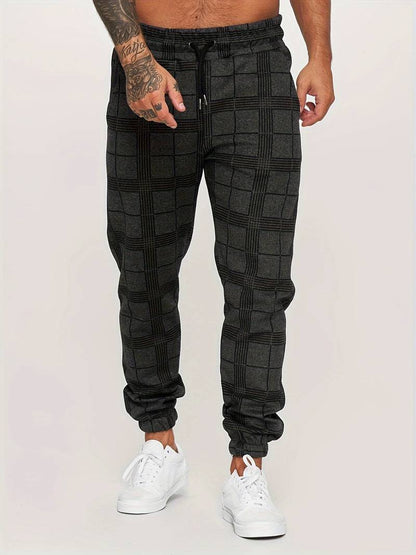 Herren-Jogginghosen | Karomuster | Elastischer Bund | Trainingshosen | Herrenhosen-Chaps Herrenmode