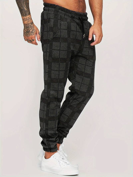 Herren-Jogginghosen | Karomuster | Elastischer Bund | Trainingshosen | Herrenhosen-Schwarz-M-Chaps Herrenmode