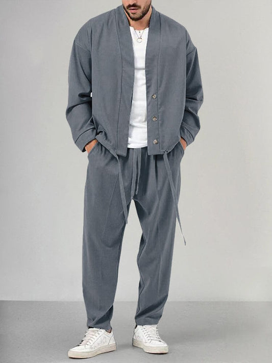 Herren-Kombi | Locker sitzend | Overshirt | Zweiteiliges Set | Herrenbekleidung-Dunkelgrau-M-Chaps Herrenmode