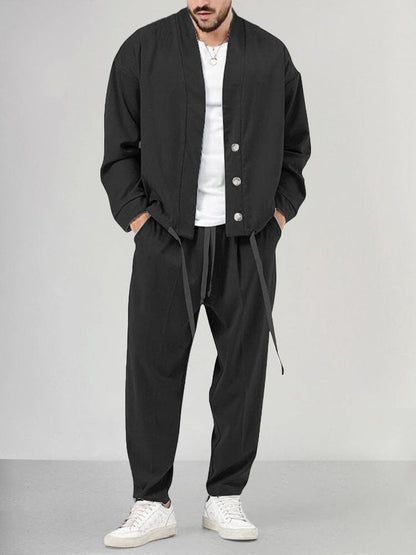 Herren-Kombi | Locker sitzend | Overshirt | Zweiteiliges Set | Herrenbekleidung-Schwarz-M-Chaps Herrenmode