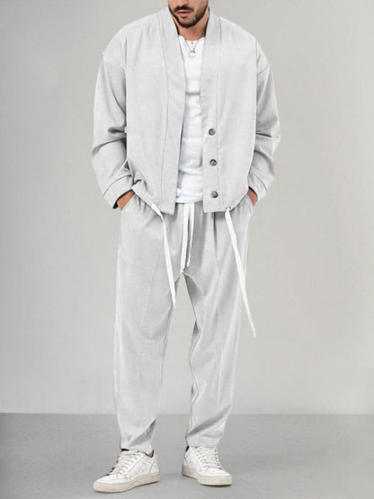 Herren-Kombi | Locker sitzend | Overshirt | Zweiteiliges Set | Herrenbekleidung-Weiß-M-Chaps Herrenmode