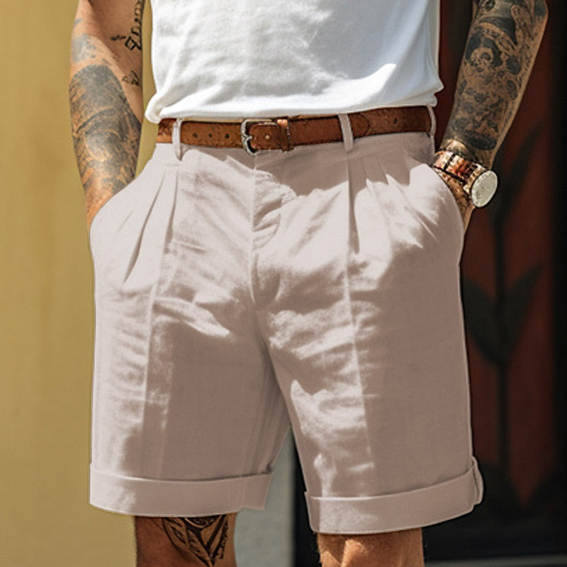 Herren Leinen Shorts | Baumwolle | Sommer | Leinen Shorts | Herren Shorts-Beige-S-Chaps Herrenmode