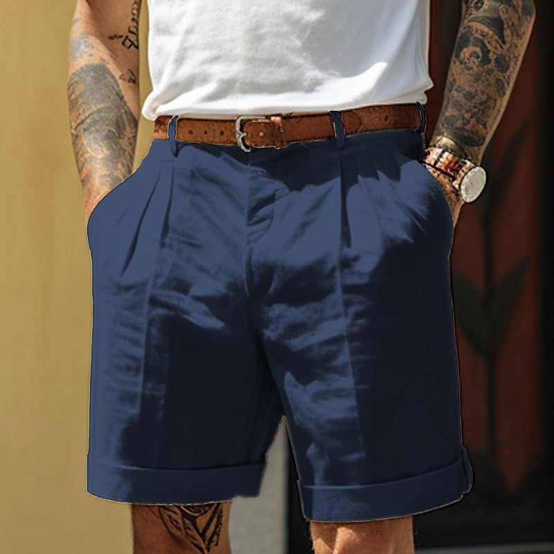 Herren Leinen Shorts | Baumwolle | Sommer | Leinen Shorts | Herren Shorts-Blau-S-Chaps Herrenmode